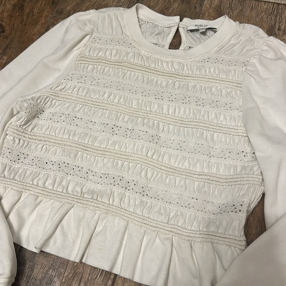 SEA New York Cream Rita Jersey Long Sleeve Smocked Top Sweatshirt large - Picture 4 of 9